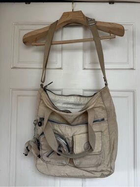 Kipling Beige Canvas Multi-Pocket Shoulder or Cross Body Tote